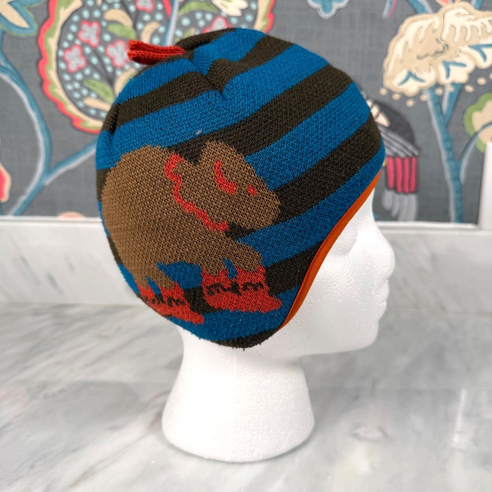 Patagonia Baby Buffalo Reversible Beanie Striped Fleece Lined Blue Brown 18-24M - Picture 5 of 8